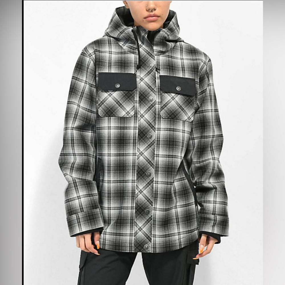 Empyre Gray and Black Plaid Hooded Ski Jacket